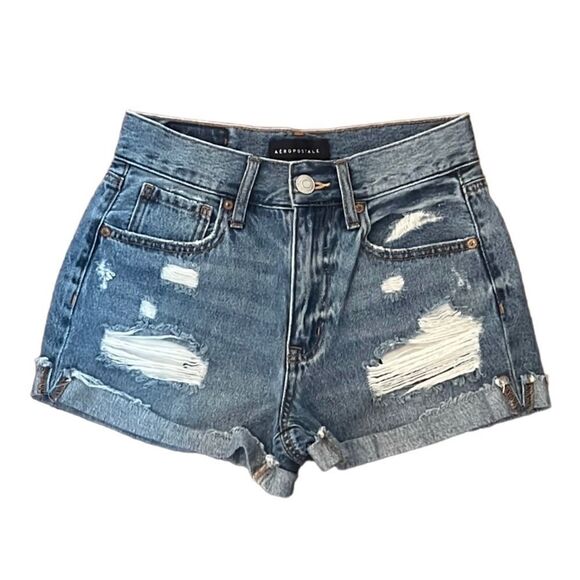 AéRopostale women’s size 0 denim destroyed Distressed Mom shorts - Picture 1 of 8